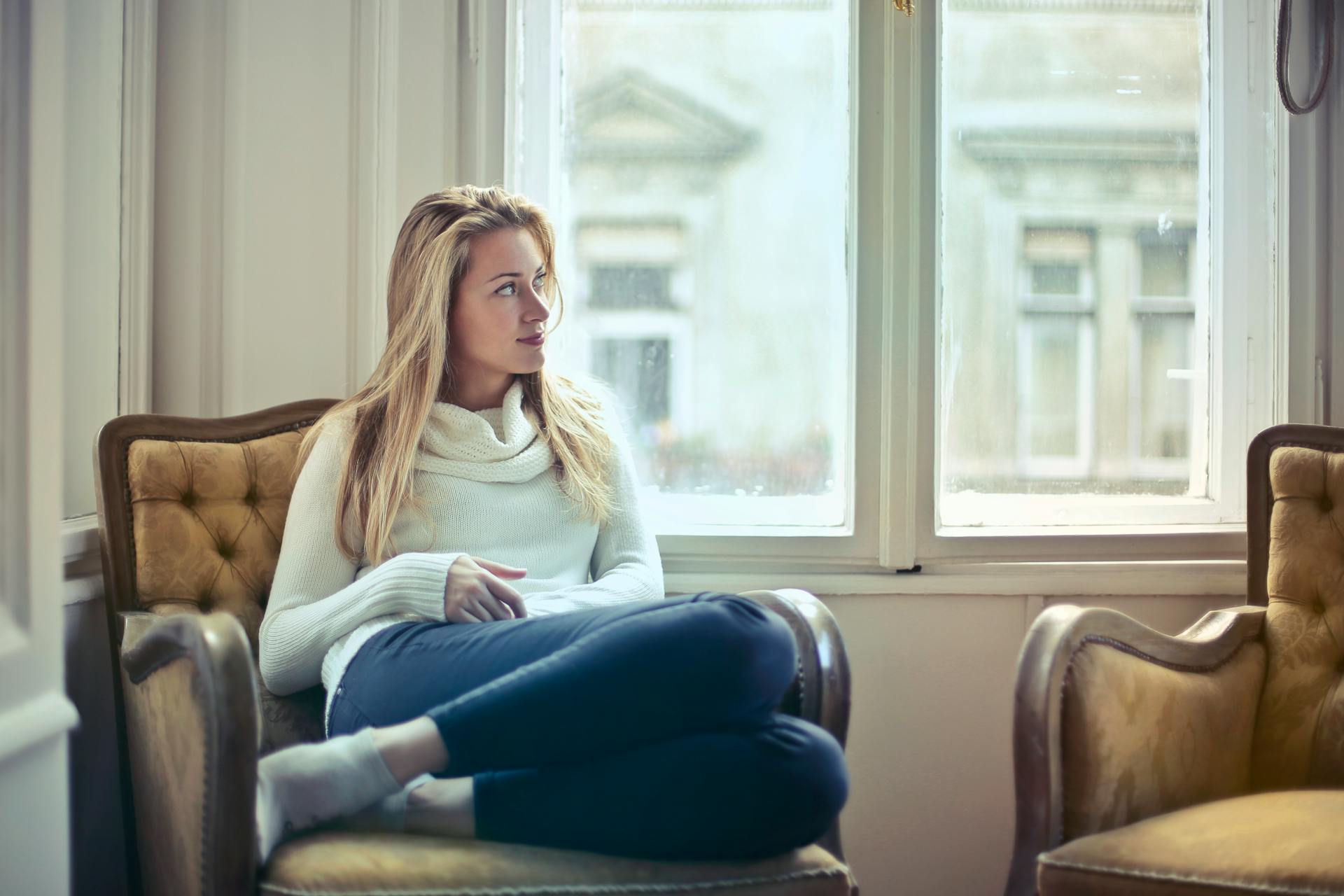 A woman relaxed in her new home